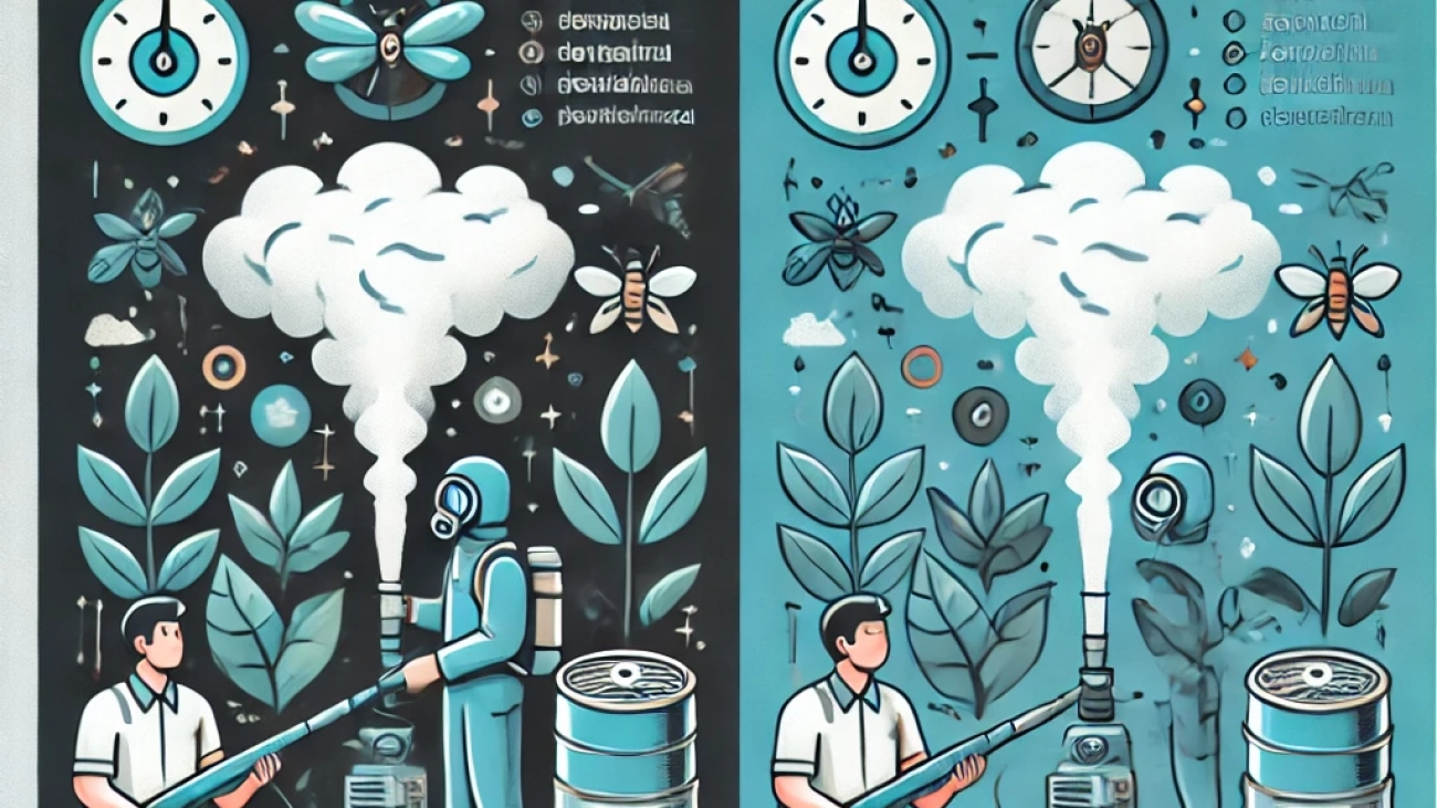 DALL·E 2025-03-24 22.51.45 - A square informative banner for an article titled 'Perbedaan Fogging dan Pengasapan Biasa