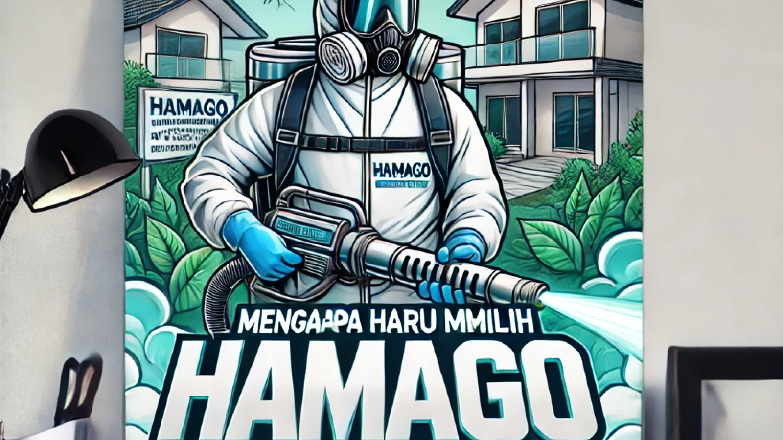 DALL·E 2025-03-24 22.53.51 - A square informative banner for an article titled 'Mengapa Harus Memilih Hamago untuk Layanan Fogging Nyamuk DBD